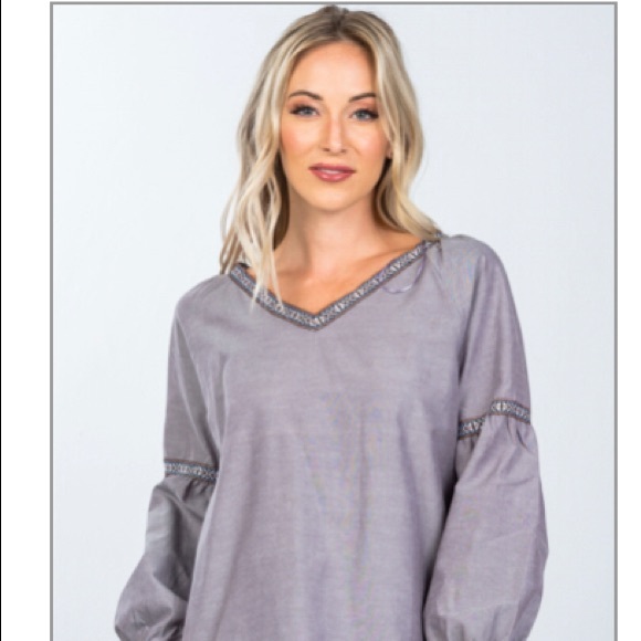 🥰🌟 Boho brown drop shoulder embroidery blouse - Picture 2 of 3